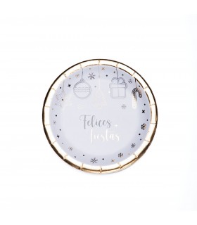 Plato de Polipapel con Stamping Dorado Felices Fiestas x 8