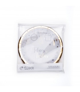 Plato de Polipapel con Stamping Dorado Hojas x 8