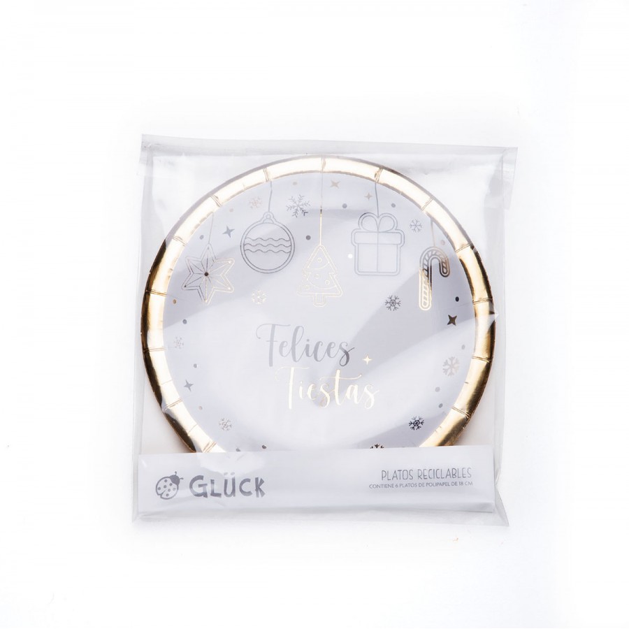 Plato de Polipapel con Stamping Dorado Estrellas x 8