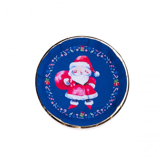 Plato de Polipapel Papá Noel Azul x 8