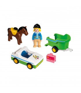 Auto Con Trailer Y Caballo 1.2.3 Juguete Playmobil