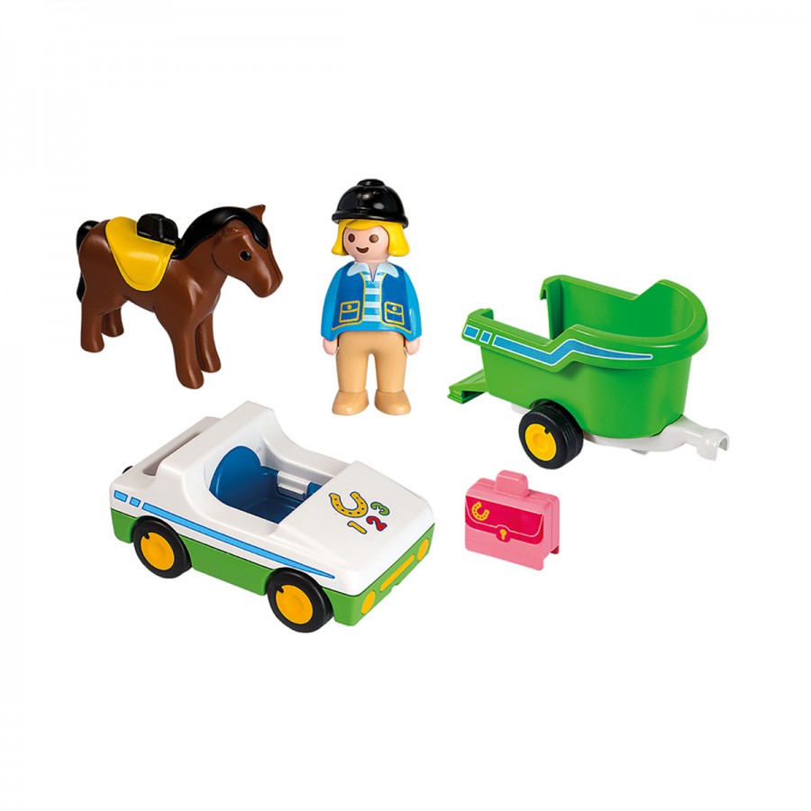 Auto Con Trailer Y Caballo 1.2.3 Juguete Playmobil