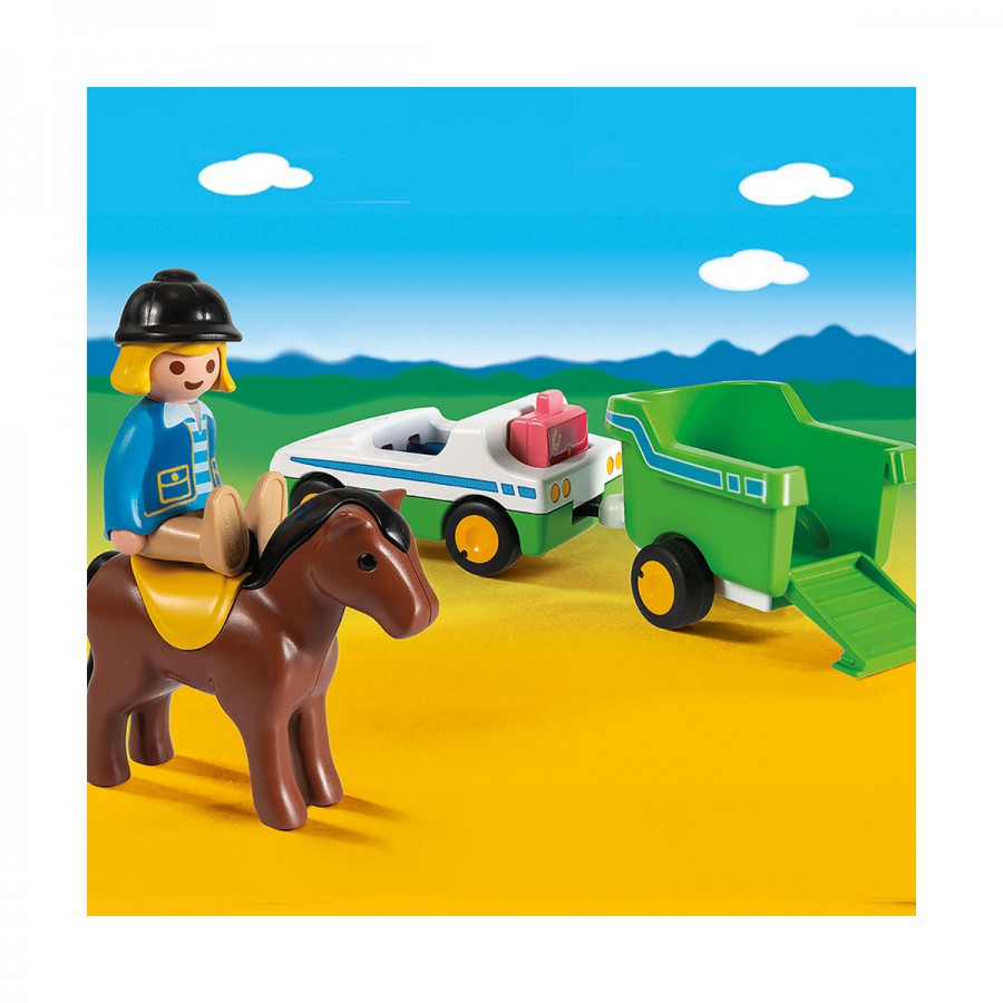 Auto Con Trailer Y Caballo 1.2.3 Juguete Playmobil
