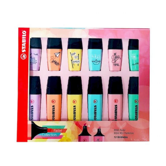 Caja de 6 Resaltadores y 6 Mini Resaltadores Boss Pastel de Stabilo