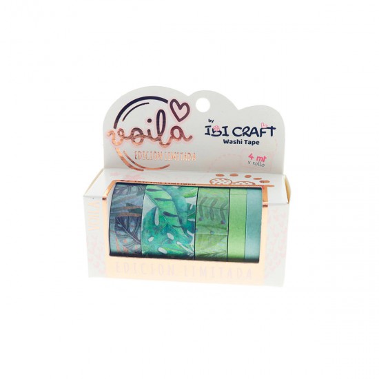 Washi Tape Box 5 Rollos de 4 m Leaves Edition Ibicraft