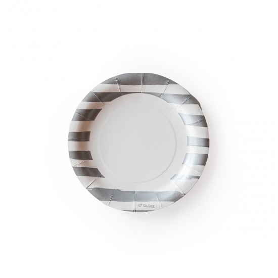 Plato Reciclable Rayas Plateadas x 6