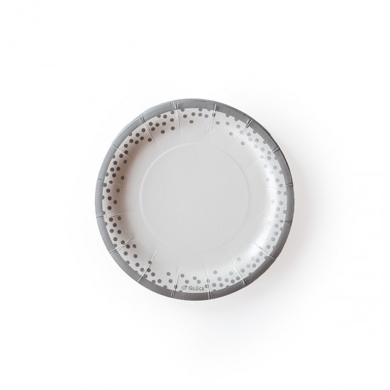 Plato Reciclable Puntitos Plateados x 6