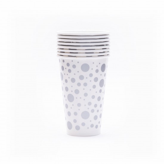 Vaso Reciclable Lunares Plateados 12 oz x 8