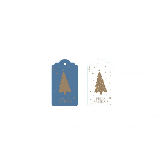 Tag Navideño Stamping Azul y Blanco x 8
