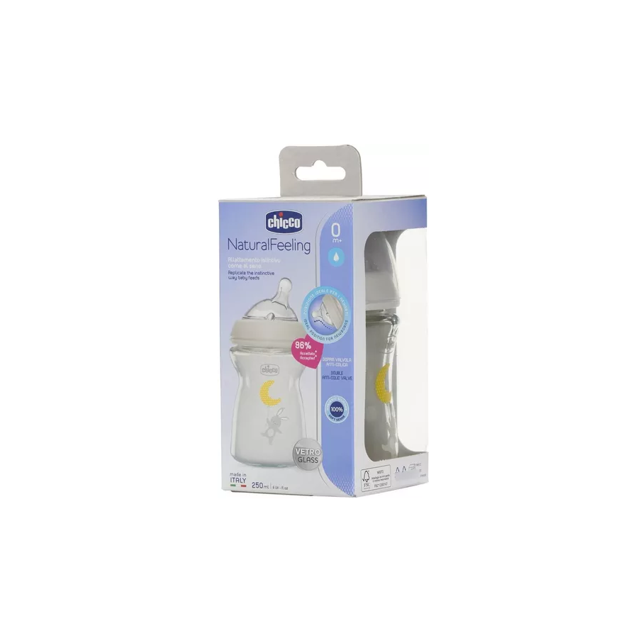 Mamadera De Vidrio Chicco Biberon Natural Feeling 250ml 0m+