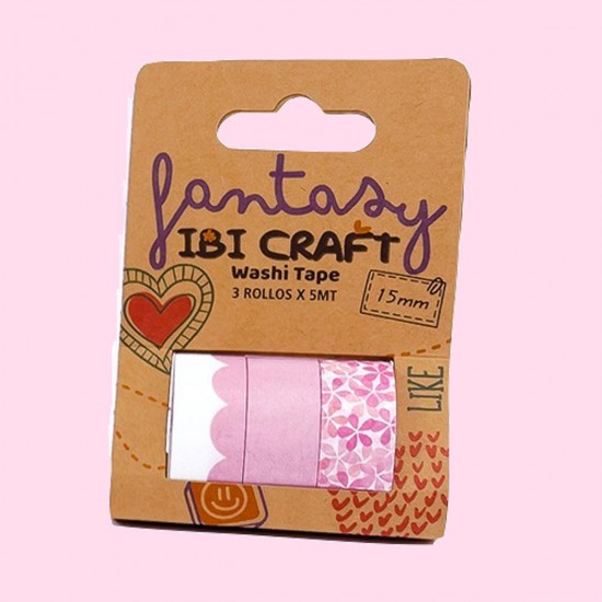Washi Tape Box 3 Rollos de 5 m Pink Ibicraft