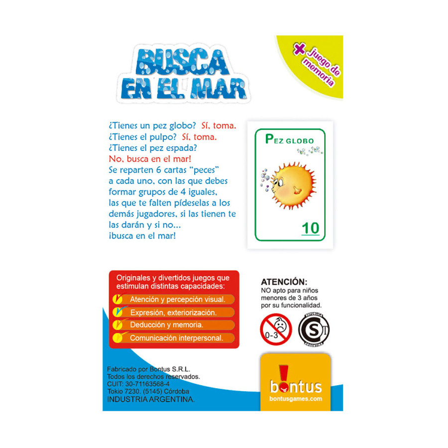 Juego  Didáctico de Cartas Busca en el Mar