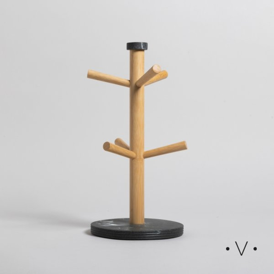 Porta Tazas Black Marble y Bamboo 15x32