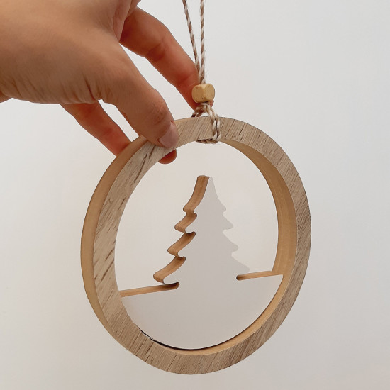 Adorno de Madera Colgante Pino de Navidad 15 cm