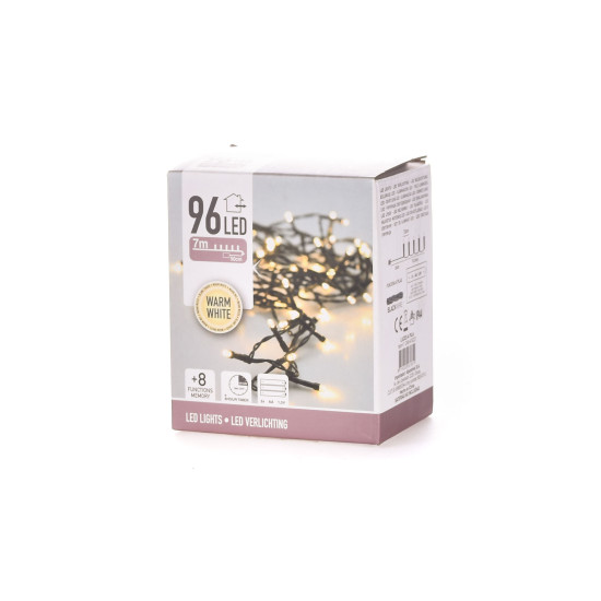 96 Luces LED a Pila Blanca con Cable Negro Alparamis