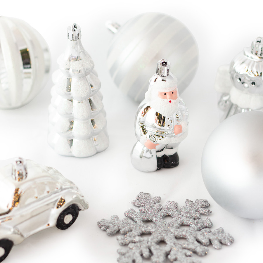 Set de 20 Adornos Surtidos para Árbol Plateados Alparamis