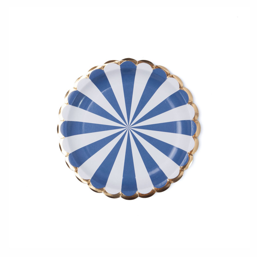 Plato de Cartón con Stamping Ruleta Blanco y Azul x 8