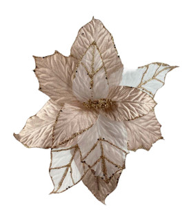 Adorno de Poinsettia Blanca y Dorada 37 cm Alparamis