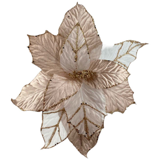 Adorno de Poinsettia Blanca y Dorada 37 cm Alparamis