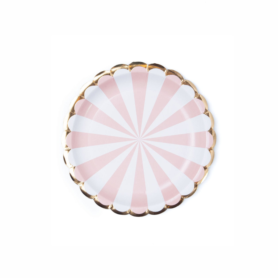 Plato de Cartón con Stamping Ruleta Blanco y Rosa x 8
