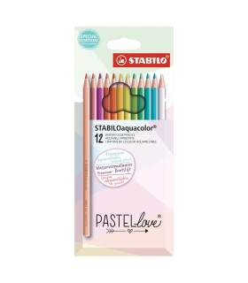 12 Lápices Aquacolor Pastel Love en Estuche Stabilo