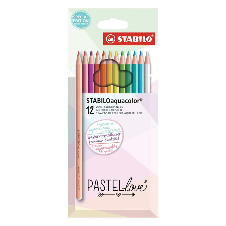 12 Lápices Aquacolor Pastel Love en Estuche Stabilo