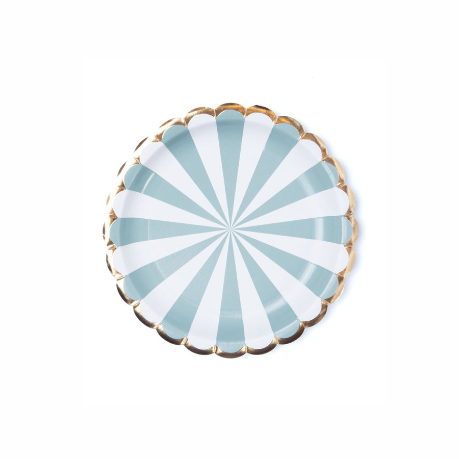 Plato de Cartón con Stamping Ruleta Blanco y Verde x 8