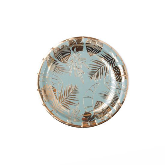Plato de Cartón Verde con Stamping Dorado Hojas x 8