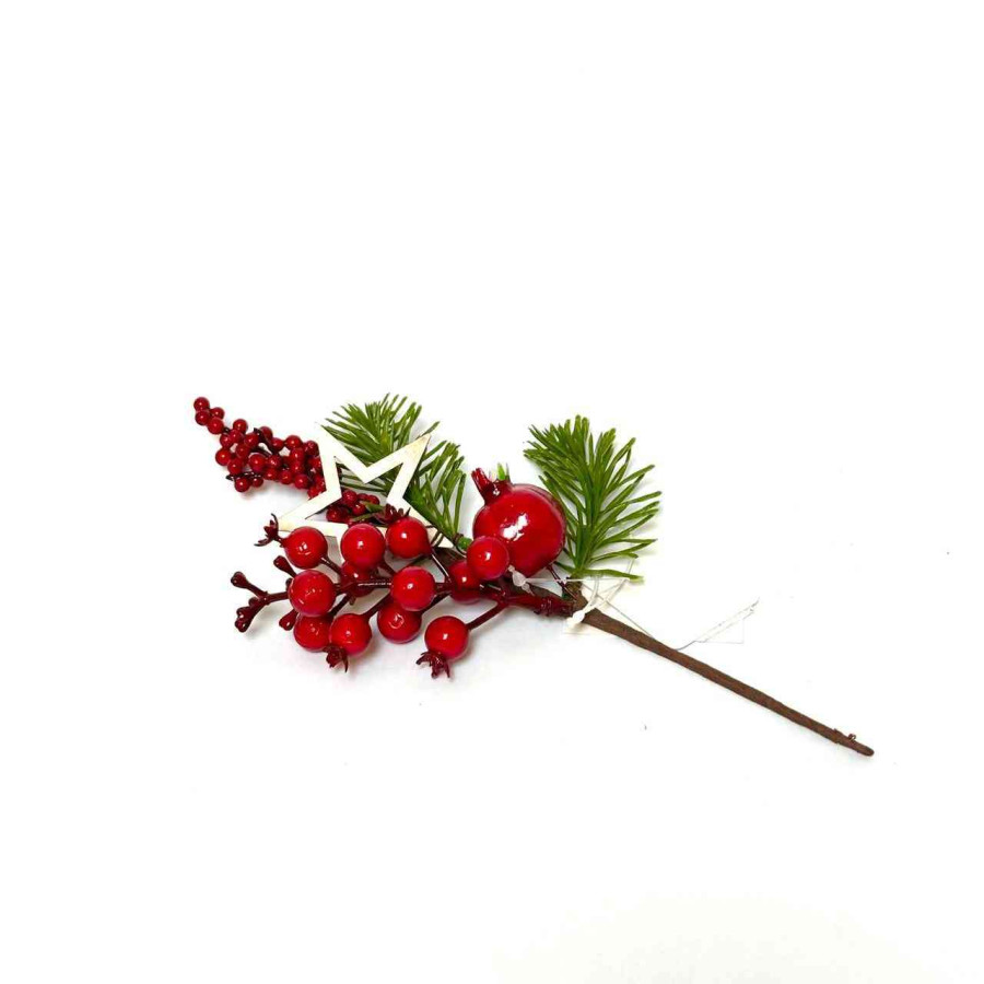 Adorno Pick de Bayas y Estrella Rojas 25 cm Alparamis FX22-30