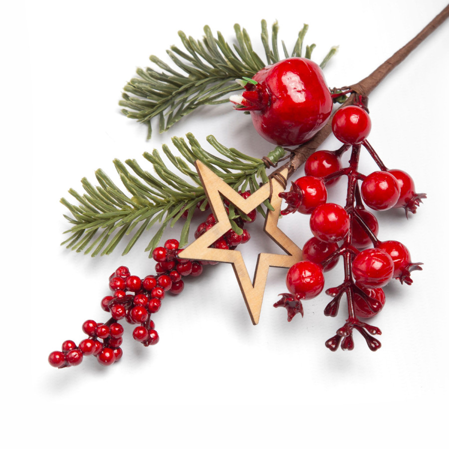 Adorno Pick de Bayas y Estrella Rojas 25 cm Alparamis FX22-30