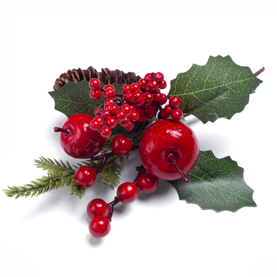 Adorno Pick de Bayas y Manzanas Rojas 20 cm Alparamis FX22-27