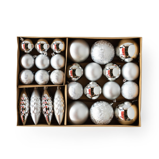 Set de 31 Adornos Surtidos para Árbol Plateados