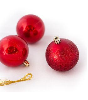 Set de 6 Bolas Perladas y Mate con Glitter de 8 cm Rojas