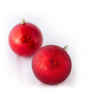 Set de 6 Bolas Perladas y Mate con Glitter de 8 cm Rojas