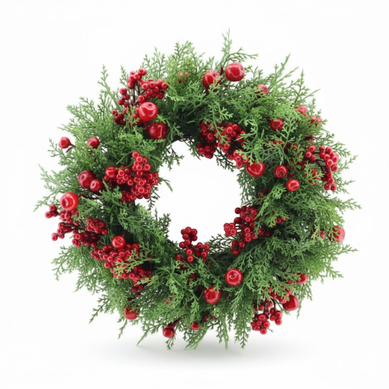 Corona Navideña Verde con Bayas Rojas 46 cm Alparamis
