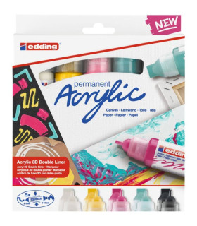 Marcador Acrílico Edding 5400 Doble Punta Set 5 Colores