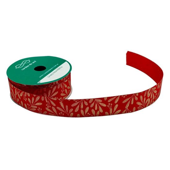 Cinta Pastoral Roja y Dorada 2.30 cm x 10 metros