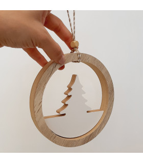 Adorno de Madera Colgante Pino de Navidad 15 cm