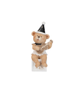 Adorno Osito con Instrumento Blanco y Negro 20 cm Alparamis