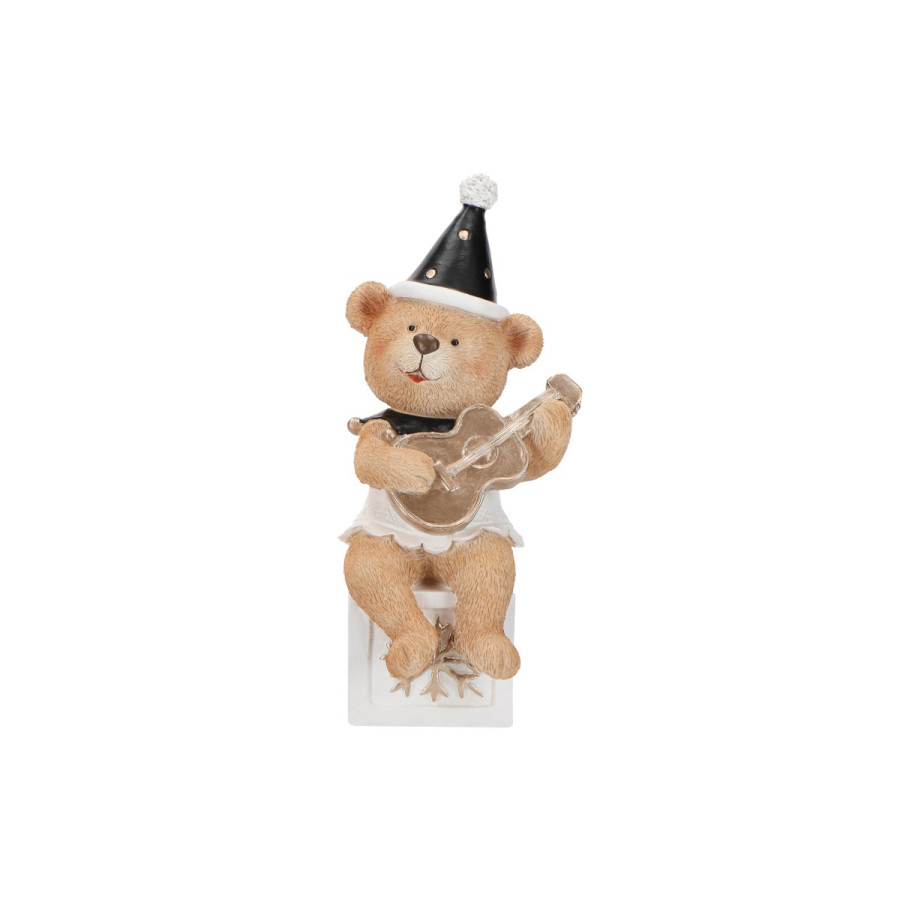 Adorno Osito con Instrumento Blanco y Negro 20 cm Alparamis