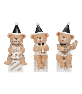 Adorno Osito con Instrumento Blanco y Negro 20 cm Alparamis