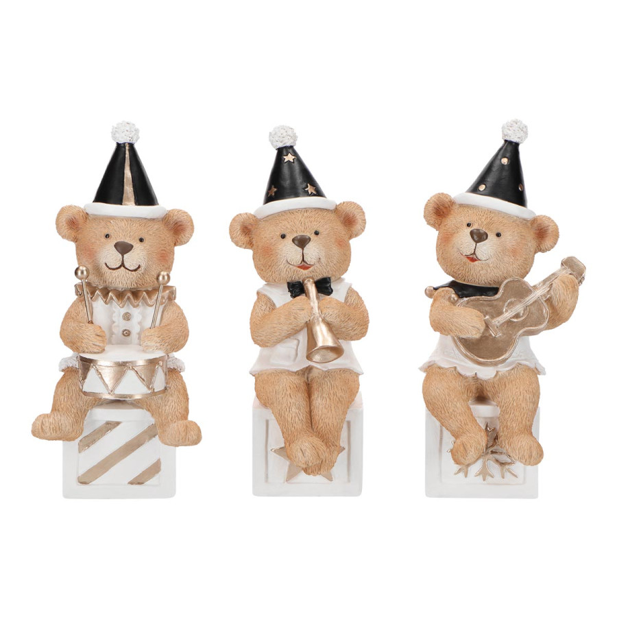 Adorno Osito con Instrumento Blanco y Negro 20 cm Alparamis