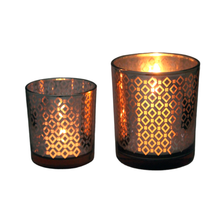 Fanal de Vidrio Rombos Rosa 9 x 10 cm