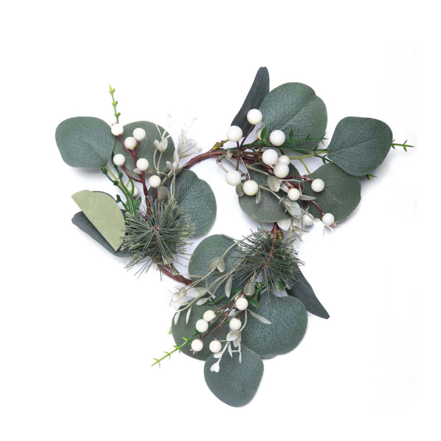 Corona de Hojas con Bayas Blancas 28 cm Alparamis XY23-143