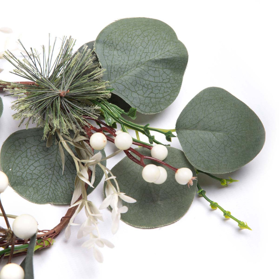 Corona de Hojas con Bayas Blancas 28 cm Alparamis XY23-143