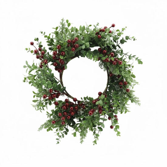 Corona Navideña Verde con Bayas Moradas 16 cm Alparamis