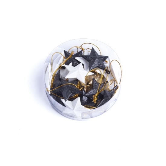 Adorno de Estrellas Blancas Doradas y Negras 4 cm x 24 Unidades