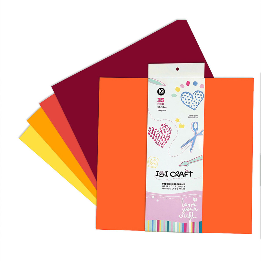 Papel para Scrap 35 Hojas de 30 x 30 cm y 160 g Naranjas Ibicraft