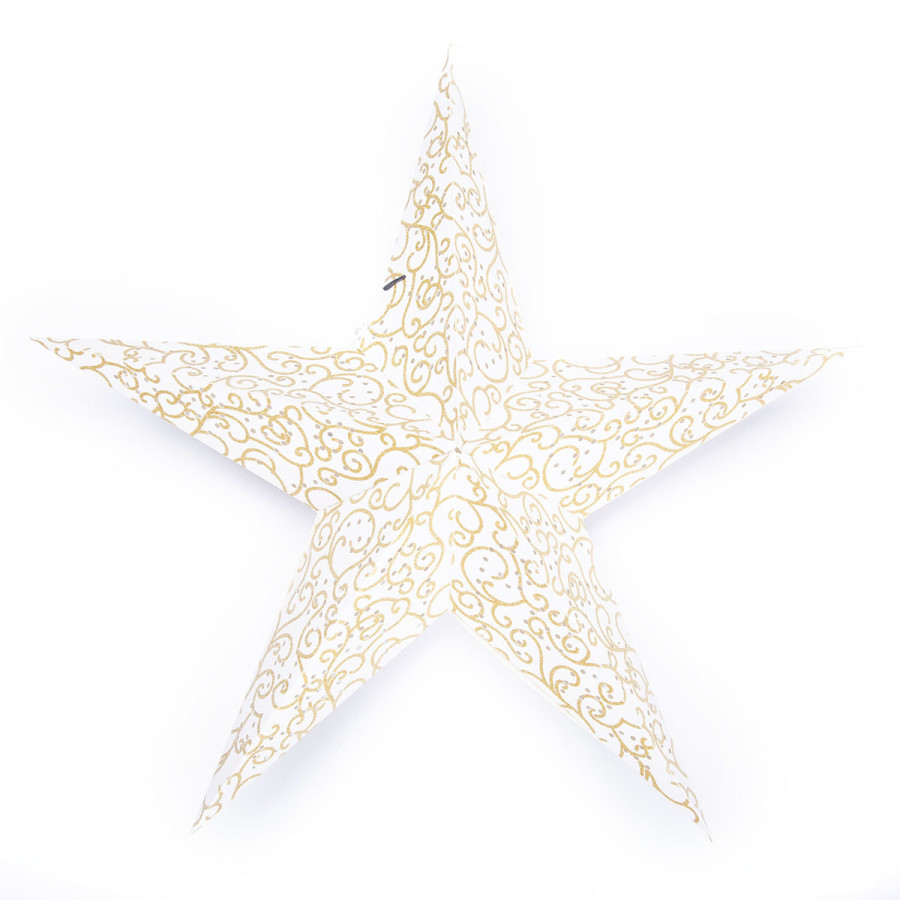 Estrella de Papel blanca y dorada con LED 60 cm Alparamis