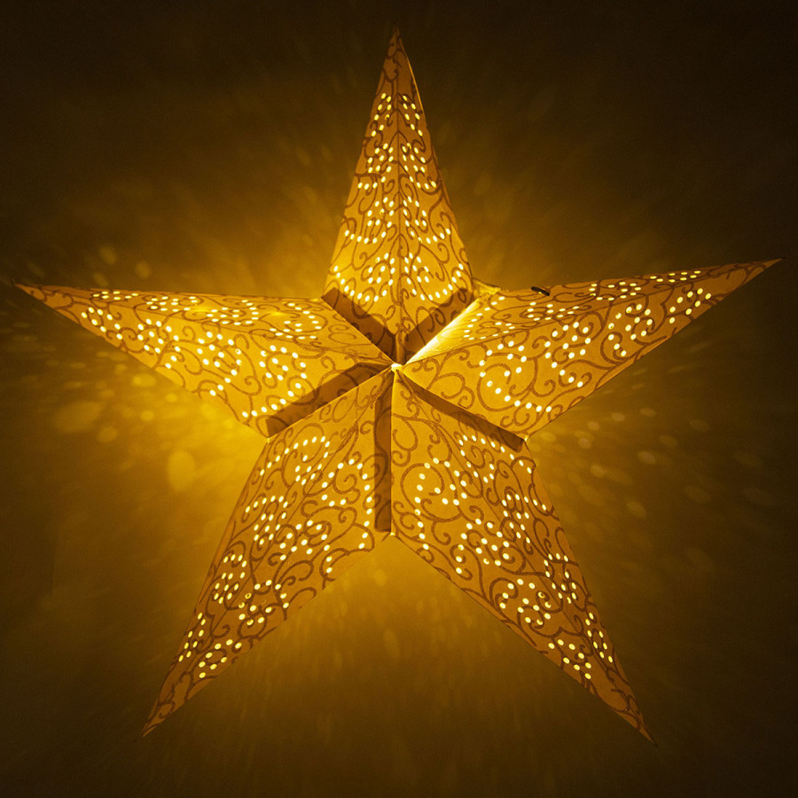 Estrella de Papel blanca y dorada con LED 60 cm Alparamis